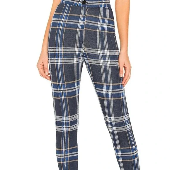 Free People Carnaby Plaid Pants in Blue Combo Size 4 - Picture 2 of 10